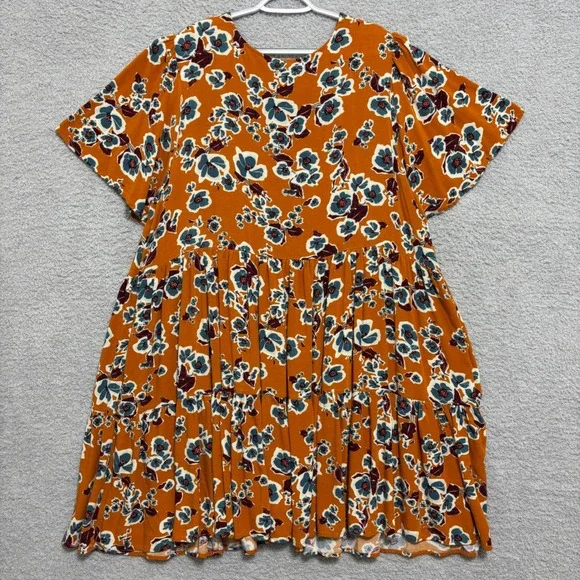 Ava & Viv 3X Floral Babydoll Midi Dress Tiered Short Sleeve Pockets - Picture 10 of 15